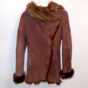 EMU Australia Shearling Sueded Leather Cowl Neck Hooded Coat | Red Brown…